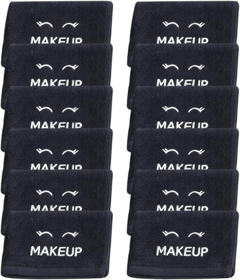 12 Pack 13 13 White Classic Bleach Safe Black Makeup Washcloths for Face Cleansing, - Super Soft Luxury Cotton Black