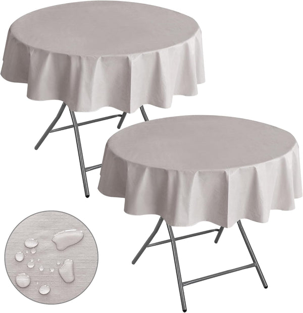 Nasitos 2 Pack Round Tablecloth 60 Inch-Flannel Backed Vinyl Silver Tablecloths, Waterproof