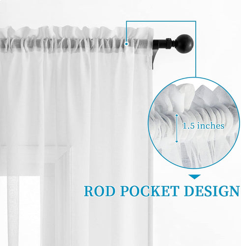 Anjee White Sheer Curtains, 45 Inches Long, 2 Panels Set, 52 x 45 Inch for Kids Room