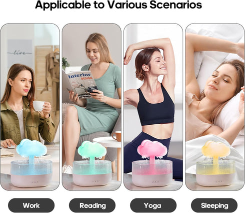 7 Rain Cloud Humidifier Water Drip, Mushroom Rain Lamp Waterfall, Aromatherapy Essential Oil Rain Diffuser, Raining