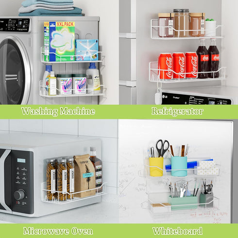 IYEBAU 9 Pack Magnetic Spice Rack for Refrigerator, Magnetic Fridge Shelves W/Adjustable Paper Towel Holder, Hook Rack