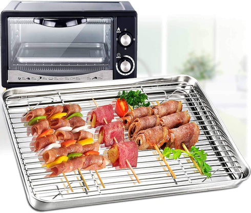 TeamFar 4 Piece Baking Pan with Rack Set, 12.5’’ x 9.5’’ Stainless Steel, Easy Clean