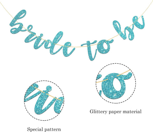 Bride to Be Banner, Blue Glitter, for Bridal Shower, Engaged, Wedding, Hen Night Bachelorette Party Decorations