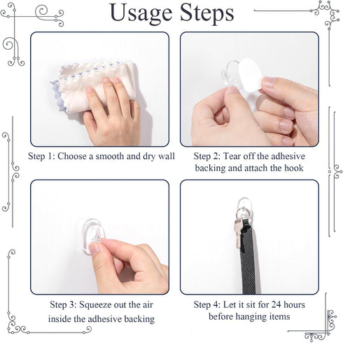 Jetec 60 Pieces Clear Adhesive Wall Hooks, Transparent Reusable Seamless Hooks for Hanging Small Sticky Acrylic Hangers