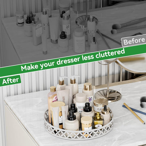 EKNITEY 11 Inch Bathroom Tray for Counter - White Decorative Vanity Organizer Storage Tray for Cosmetics and Perfume