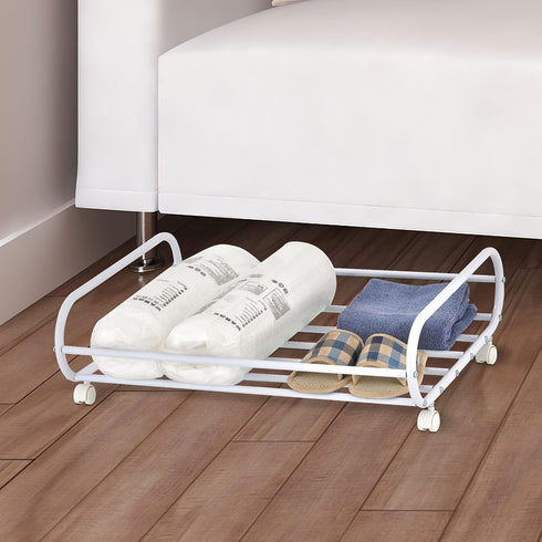 MyGift 24-Inch Rolling Stainless Steel Silver Metal Under Bed Storage Cart, Space