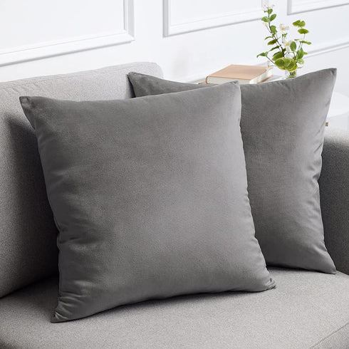 lalaLOOM Velvet Throw Pillow Covers, Set of 2, 18x18 Decorative Square Soft Accent Cases for Couch, Bedroom, Dark Gray