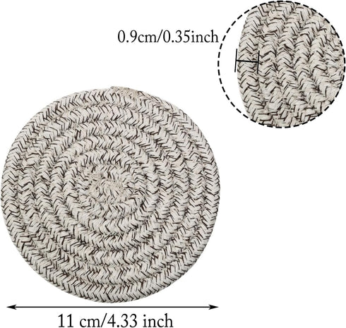 PPhtony Set 2 Round Drink Coasters Cotton Woven Absorbent Bar Coasters Housewarming Gift for Coffee Tables Wooden