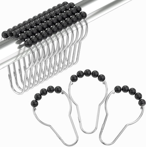 Amazer Black Shower Curtain Hooks, Decorative Rust Proof Acrylic Balls, Stainless Steel, Set of 12