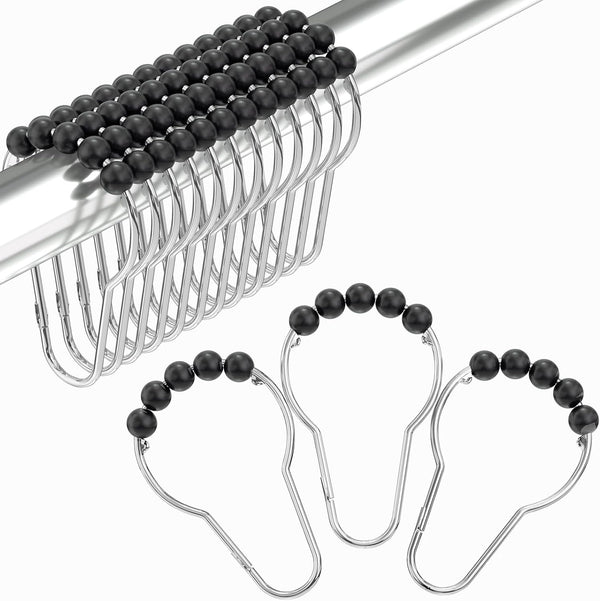 Amazer Black Shower Curtain Hooks, Decorative Rust Proof Acrylic Balls, Stainless Steel, Set of 12