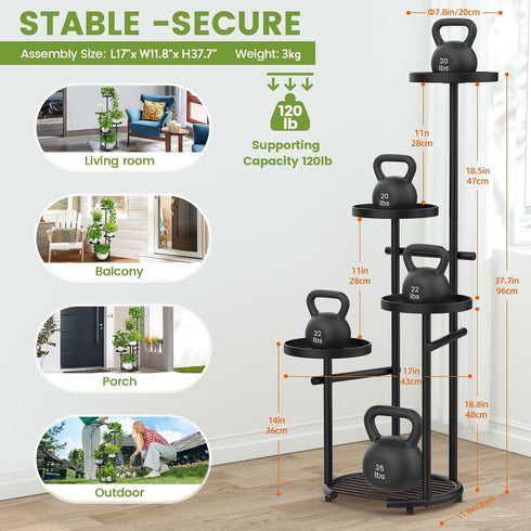 5-Tier 38in) TOSKING Tall Plant Stand Indoor & Outdoor, Anti-Tip Round Base for Pots, Child and Pet Friendly, Heavy