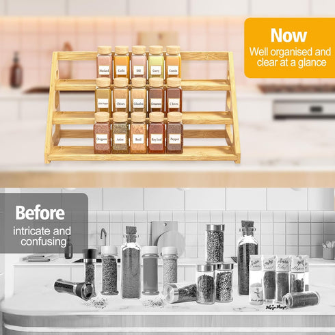 Banlilus Cabinet/Countertop Spice Rack - Bamboo Wood Spice Rack Organization