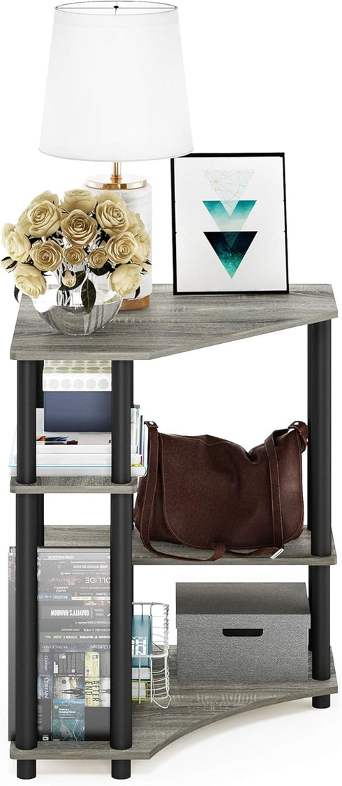 FURINNO Turn-N-Tube Space Saving Corner Desk, Grey/Black French Oak