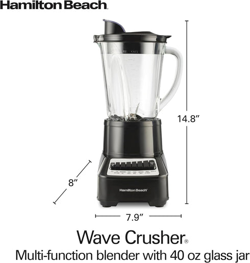 Hamilton Beach Wave Crusher Blender for Shakes and Smoothies, 40 Oz Glass Jar, 700 Watts, Black & Stainless Steel