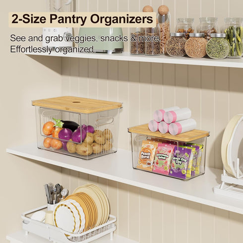 WBKATN 2 Pack Trash Bag Holder with Bamboo Lid, Stackable Acrylic Trash Bag Dispenser Roll Holder Under Sink, Plastic