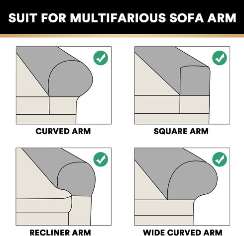 PrinceDeco 4 Pack Thick Velvet Stretch Armrest Covers for Chairs, Sofas & Armchairs - Non Slip, Grey