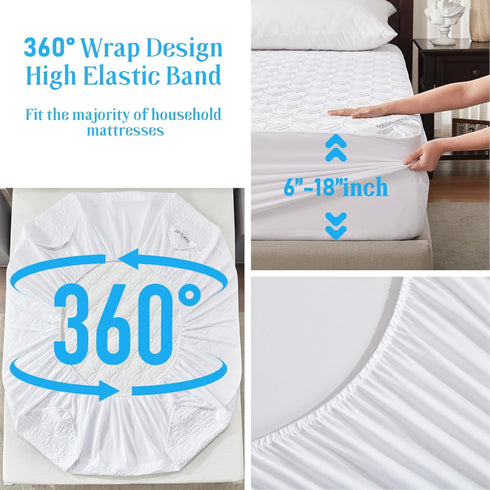 BEDLORE Waterproof Mattress Protector, California King Size Noiseless Mattress Pad with Deep Pocket 6"-18", Washable