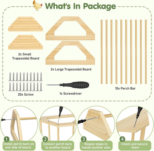 2 Pack 2 Pawaboo Chick Perch, Wooden Chicken Roosting Bars, Large & Small Sizes Chick Perches Toy for Coop and Brooder