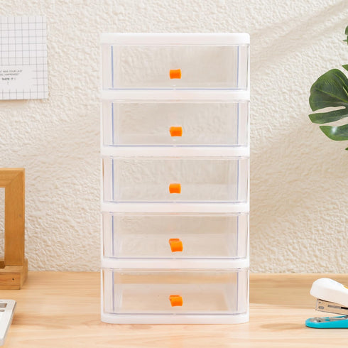 Gagee 5 Drawer Mini Stackable Storage Drawers - Clear/White Plastic Dressers for Arts, Crafts, Small Tools, and Hardware