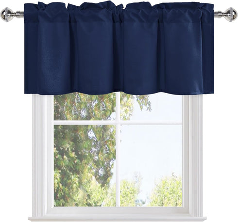 DWCN Navy Window Valance Curtains for Living Room, Solid Short Topper, 1 Panel, 42 X 18 Inch, Farmhouse Style