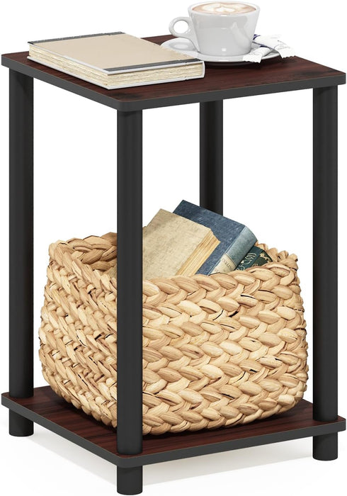 Furinno TURN-N-TUBE Side Table, 2-Tier Modern Square End Table with Open Shelf,