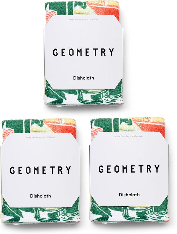 GEOMETRY Dishcloth Spring & Summer Collection Quick-Dry, Ultra-Absorbent, Reusable Microfiber Kitchen Towels