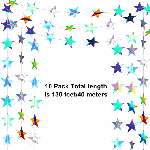 Patelai Glitter Star Garland Banner Decor, 130 Feet Holographic Iridescent Star Hanging Bunting for Parties