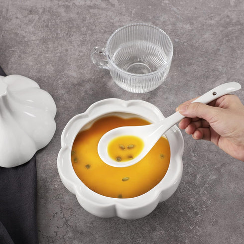6 Pieces Premium White Porcelain Mini Ladles - 9 Inch Large Soup Spoons for Stews, Noodles, Chinese Dishes