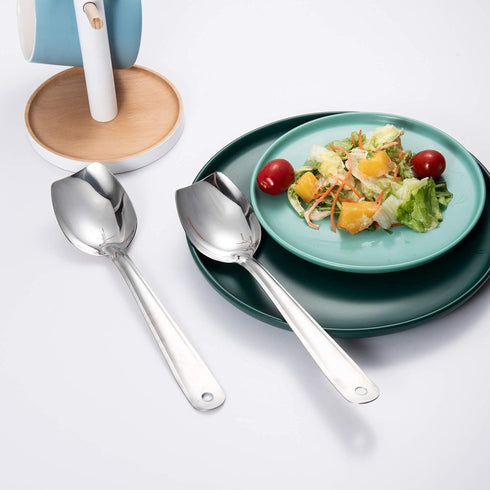 IMEEA Flat Edge Cooking Spoon - 18/8 Stainless Steel Serving Spoon, 10-Inch Mixing Spoon, Set of 2