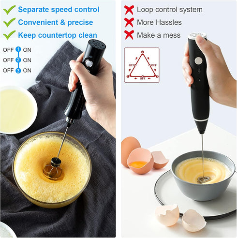 Rechargeable Handheld Milk Frother, Electric Coffee Mixer with 2 Stainless Steel Egg Beaters for Hot Chocolate