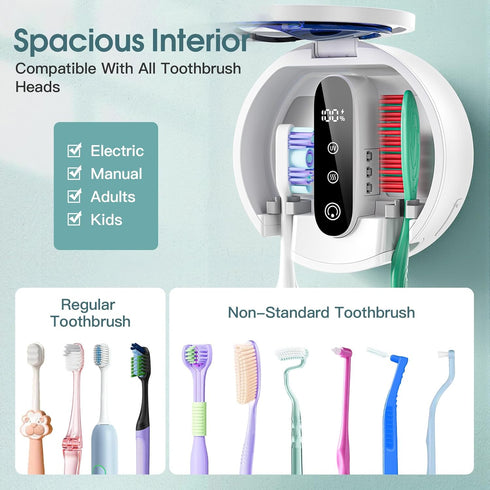Upgraded UV Toothbrush Cleaner Holder, Toothbrush Holders Wall Mounted, Electric Toothbrush Holder for Bathroom, LED