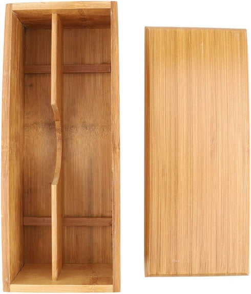 Tomotato Wooden Chopsticks Storage Box - Bamboo Silverware Organizer with Lid for Home Kitchen