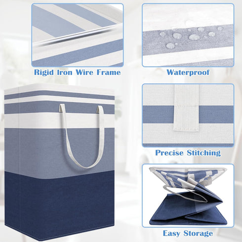 BlissTotes 3-Pack Laundry Basket, Waterproof Hamper, Collapsible Tall Clothes Hamper, Gradient Blue, 125L