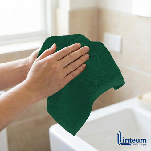 12x12 100% (12 Pack) Linteum Textile Supply Premium Washcloth (Hunter Green) Cotton Zero Twist Towels | Absorbent