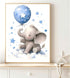 3Pcs 12X16unframed Blue Nursery Elephant Canvas Wall Art Baby Boy Wall Decor Cute Animal Painting Pictures Moon