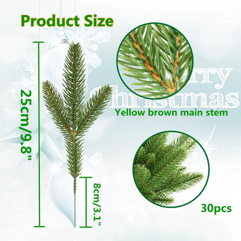 30pcs Artificial Pine Branches Green Plants for DIY Garland Wreath Christmas Home Garden Decor