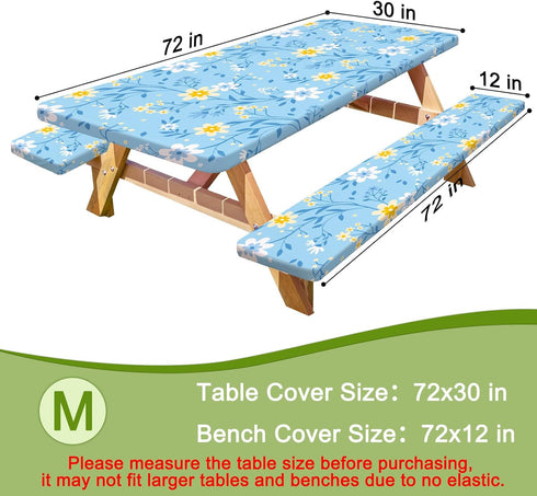 HobbLab Rv,72in,Light Picnic Table Cover with Bench Covers Portable Table Cloth Built-in Storage Pocket Fitted