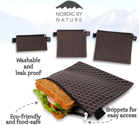 Nordic By Nature 4 Pack Reusable Sandwich Bags, Dishwasher Safe, BPA Free, Black Metal