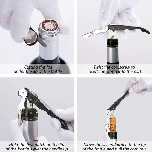 HYZ 2-Pack Wine Opener Waiter Corkscrew, Professional Wine Key with Foil Cutter, Manual Double Hinged (Black)