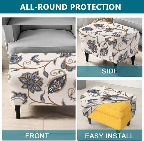 39"-47" 17 KRFOONN Stretch Ottoman Cover Slipcovers Rectangle Fit Length Footrest Stool Covers Printed Ottoman Cover