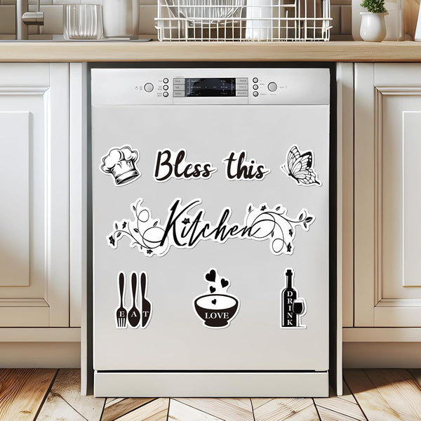 Dishwasher Magnet Decorations, Bless This Kitchen Cover Magnetic Stickers for Home Appliance Garage Car Metal Door