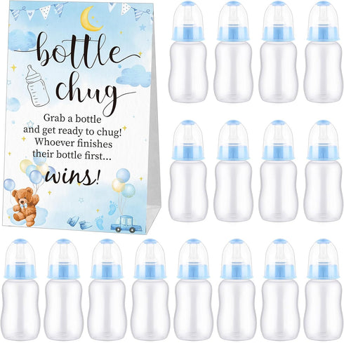 TrelaCo Baby Shower Game Sign, 20 Pcs Baby Bottles Shower Favor Set, Plastic Greenery Flowers Bear Gift for Gender