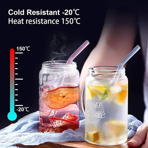 10 Pack Reusable Colorful Glass Straws, 8" Shatter-Resistant Bent Drinking Straws, Includes 2 Cleaning Brushes