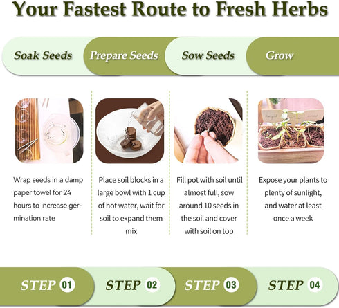 5 Herb Garden Planter Indoor with Wooden Box, Home Kitchen Seed Starter Kit Including Basil, Thyme, Parsley, Rosemary