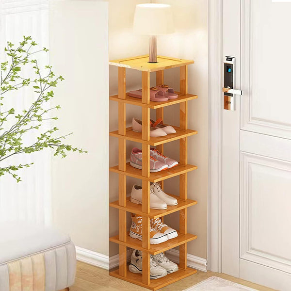 Bamboo Shoe Rack - Vertical Shoe Rack for Small Spaces, Tall Narrow