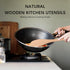 2pcs 13inch Wooden Spatulas for Cooking, Uncoated Beech Wood Turners for Frying, Non-Scratch Utensils
