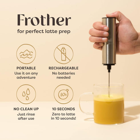 Clevr Blends Handheld Milk Frother - USB Rechargeable Mixer for Coffee, Tea, Latte, and Hot Chocolate Drink Prep