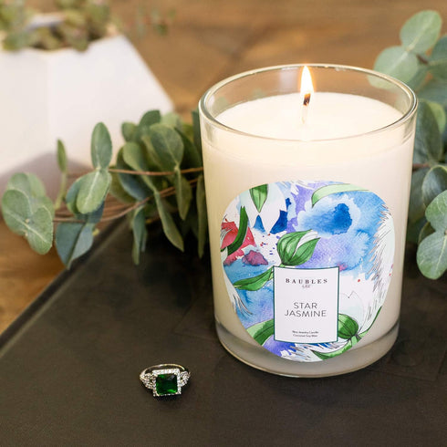 Baubles Star Jasmine Scented Premium Candle with Surprise Ring Inside | 18 oz Large Candle | Made in USA | Paraffin Free