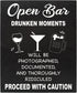 JennyGems Open Bar Hanging Wood Sign | Funny Wedding Reception Decor, Drunken Moments Will Be Photographed