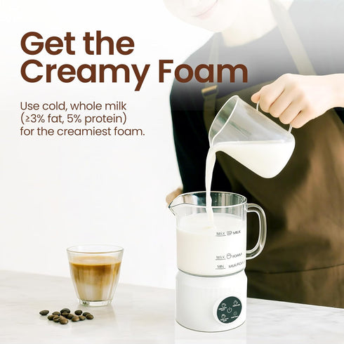 4-in-1 13.52oz Casimhu Milk Frother, Electric Milk Frother and Steamer with LED Touch Screen, Ceramic Lining Bottom